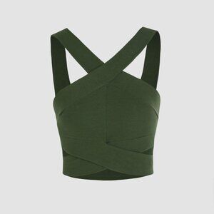 Cider Olive Ribbed Crossover Crop Top – XL